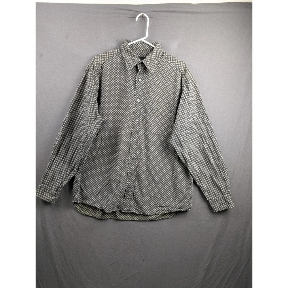 Banana Republic Mens‎ Button Down Shirt Large Gray Geometric Long Sleeve Cotton